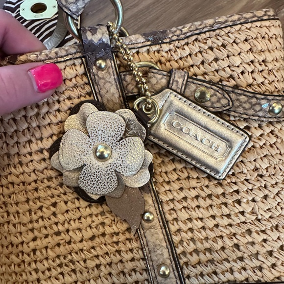 Coach Natalie Tan Straw Satchel w Python Print Leather Trim Tote Handbag - Picture 12 of 12